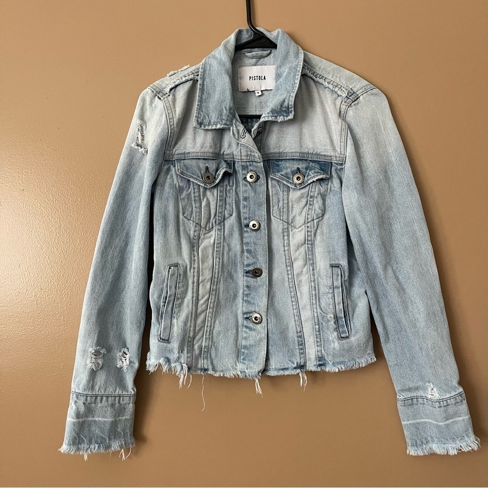 Pistola Faded Blue Denim Jacket with Distressed with very cute detail size small